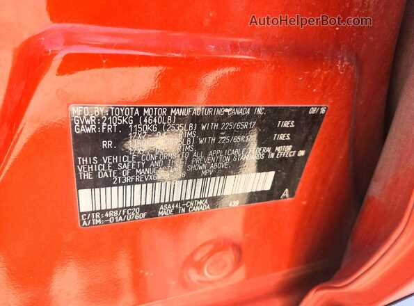 2T3RFREVXGW534238 2016 TOYOTA RAV4 Orange 