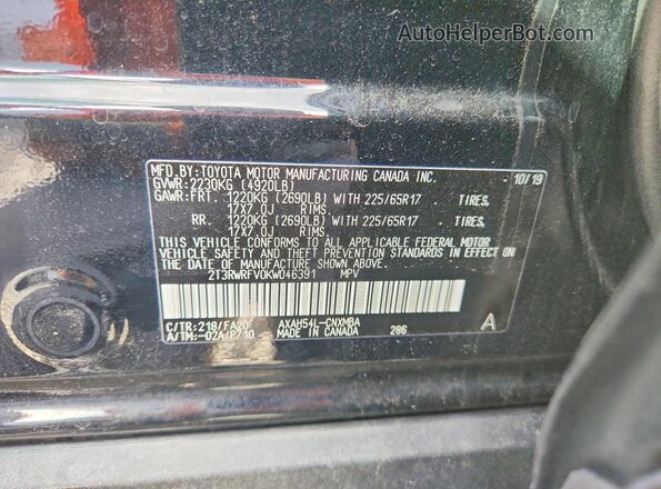 2T3RWRFV0KW046391 2019 TOYOTA RAV4 Black Widok naklejki z numerem VIN