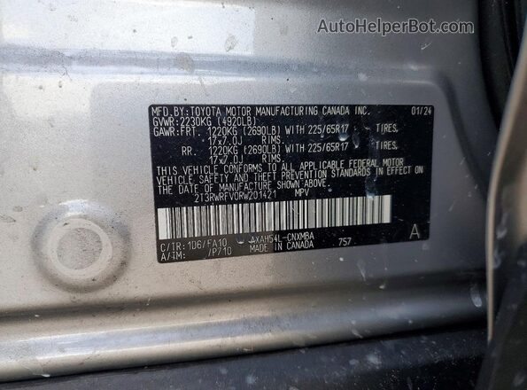 2T3RWRFV0RW201421 2024 TOYOTA RAV4 Silver VIN sticker view