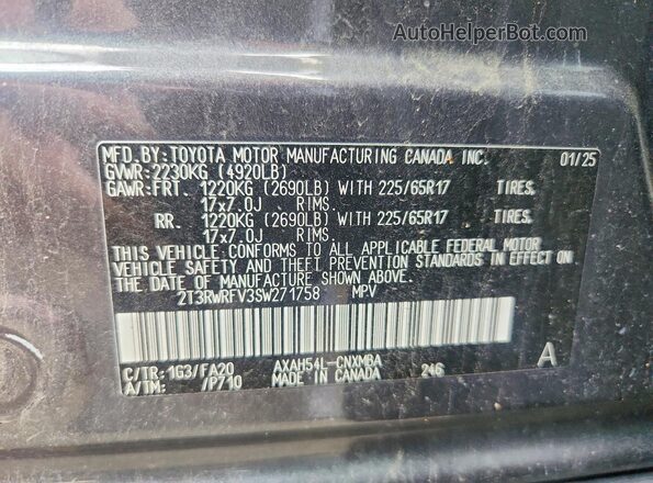 2T3RWRFV3SW271758 2025 TOYOTA RAV4 Gray Панорамний вид салону 360°
