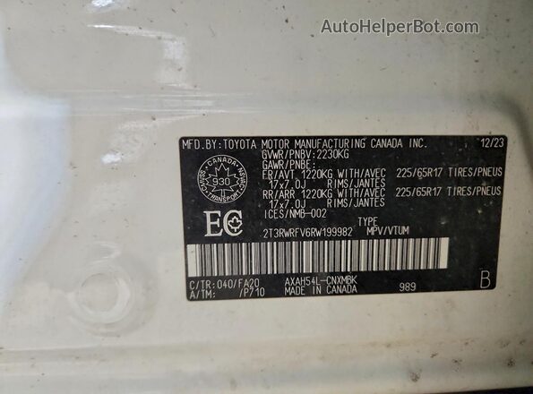 2T3RWRFV6RW199982 2024 TOYOTA RAV4 White Widok wnętrza 360 stopni