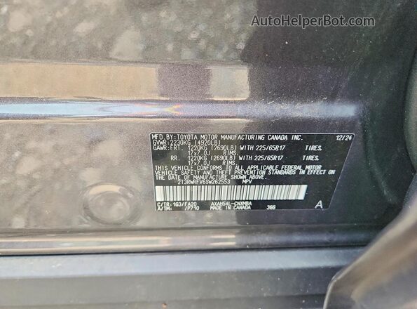 2T3RWRFV6SW262553 2025 TOYOTA RAV4 Gray VIN կոդի պիտակի տեսք