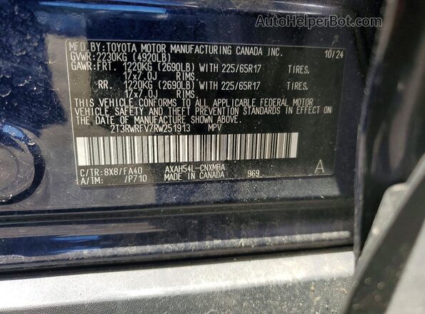 2T3RWRFV7RW251913 2024 TOYOTA RAV4 Blue VIN კოდის სტიკერის ხედი