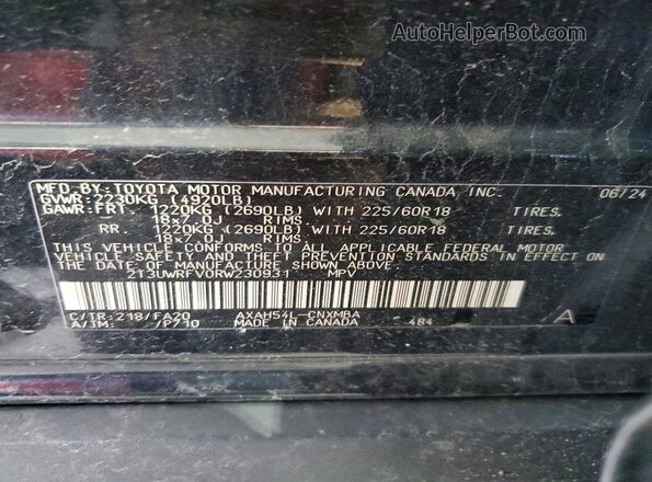 2T3UWRFV0RW230931 2024 TOYOTA RAV4 Black VIN sticker view