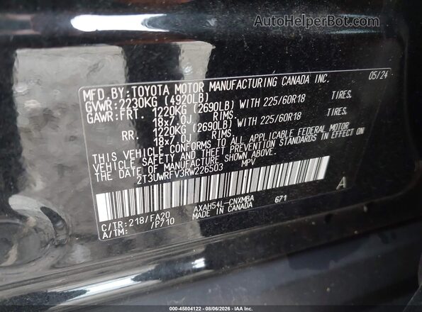 2T3UWRFV3RW226503 2024 TOYOTA RAV4 HYBRID Black ძრავის განყოფილების ხედი
