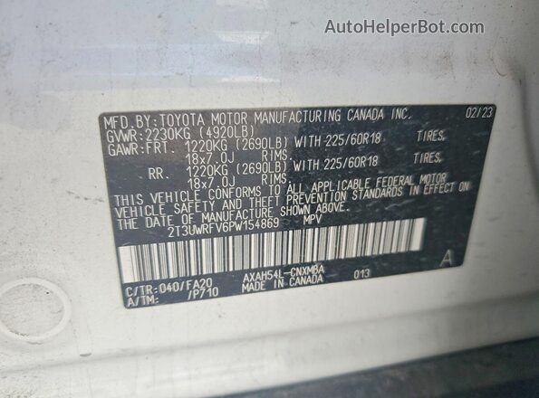 2T3UWRFV6PW154869 2023 TOYOTA RAV4 White Vista de la etiqueta del VIN