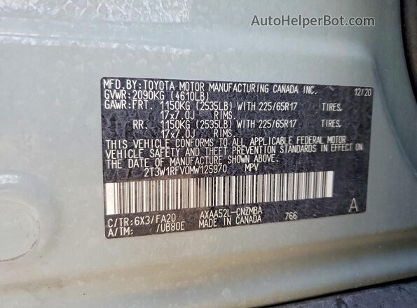 2T3W1RFV0MW125970 2021 TOYOTA RAV4 Зеленый Вид наклейки с VIN-кодом