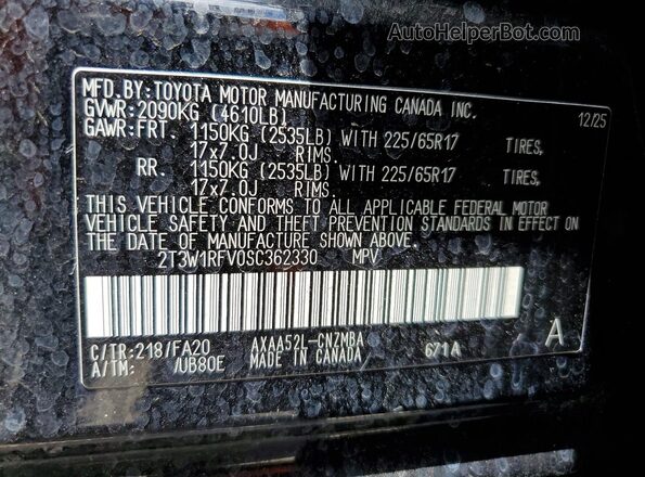 2T3W1RFV0SC362330 2025 TOYOTA RAV4 Black VIN sticker view