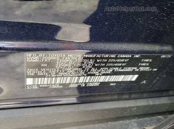 2T3W1RFV0SW409676 2025 TOYOTA RAV4 Синий Вид наклейки с VIN-кодом