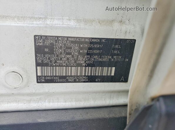 2T3W1RFV1MC153830 2021 TOYOTA RAV4 White Շարժիչի բաժամունքի տեսք