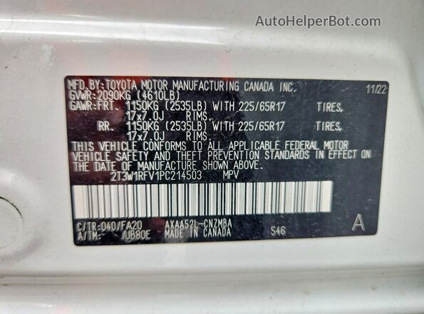 2T3W1RFV1PC214503 2023 TOYOTA RAV4 White Widok wnętrza 360 stopni