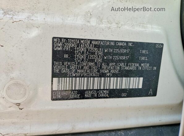 2T3W1RFV1RC283632 2024 TOYOTA RAV4 White VIN կոդի պիտակի տեսք