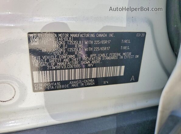 2T3W1RFV2LC061995 2020 TOYOTA RAV4 White 360 interior view