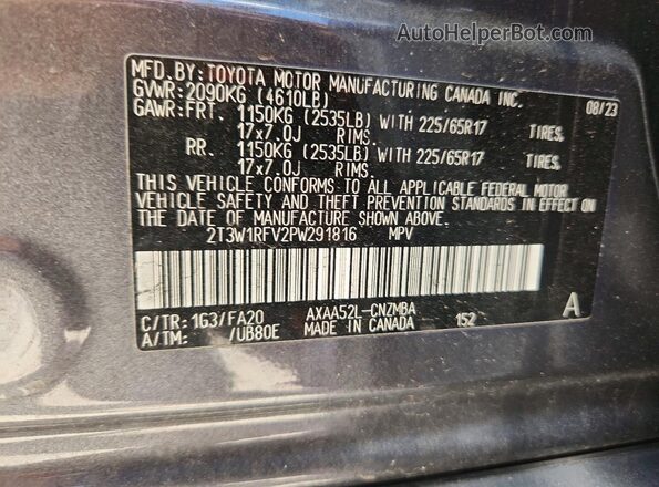 2T3W1RFV2PW291816 2023 TOYOTA RAV4 Black VIN კოდის სტიკერის ხედი