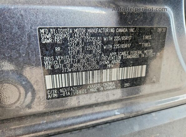 2T3W1RFV3LC082595 2020 TOYOTA RAV4 Black Widok wnętrza 360 stopni