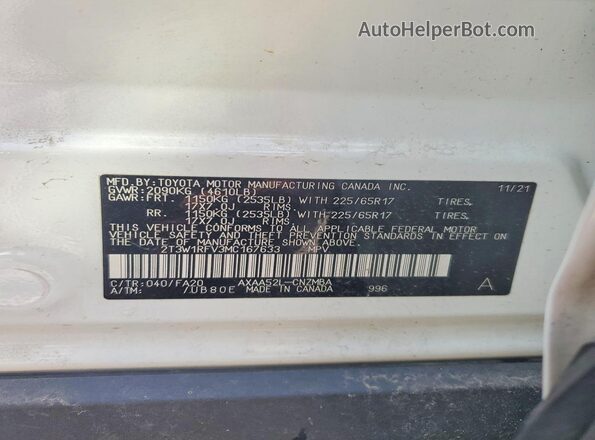 2T3W1RFV3MC167633 2021 TOYOTA RAV4 White Вид наклейки з VIN-кодом
