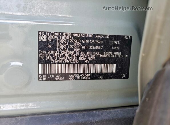 2T3W1RFV3MW152385 2021 TOYOTA RAV4 Green Вид підкапотного простору