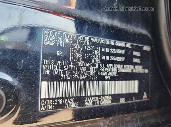 2T3W1RFV4MW151228 2021 TOYOTA RAV4 Black სალონის 360-გრადუსიანი ხედი