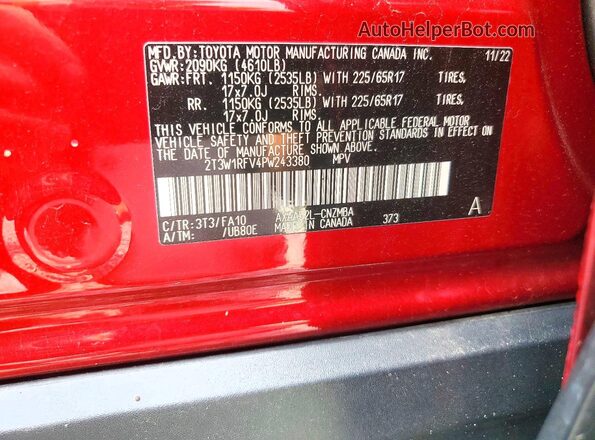 2T3W1RFV4PW243380 2023 TOYOTA RAV4 Red Vista del compartimento del motor