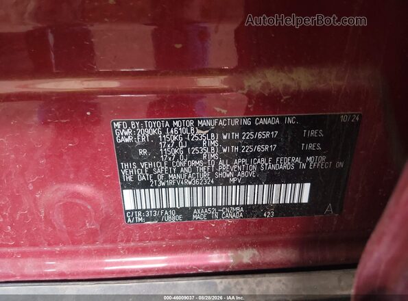 2T3W1RFV4RW362324 2024 TOYOTA RAV4 Burgundy ძრავის განყოფილების ხედი