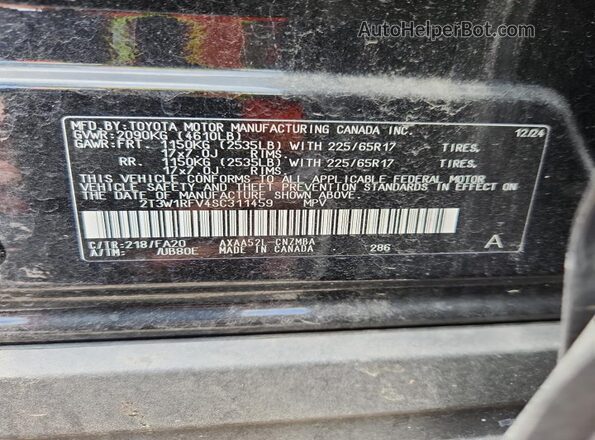 2T3W1RFV4SC311459 2025 TOYOTA RAV4 Black VIN sticker view