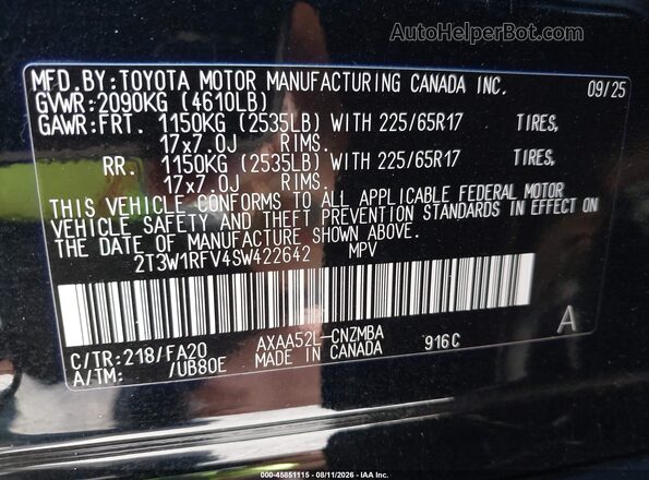 2T3W1RFV4SW422642 2025 TOYOTA RAV4 Black Вид підкапотного простору