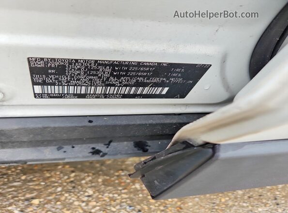 2T3W1RFV5NW213365 2022 TOYOTA RAV4 White Widok naklejki z numerem VIN