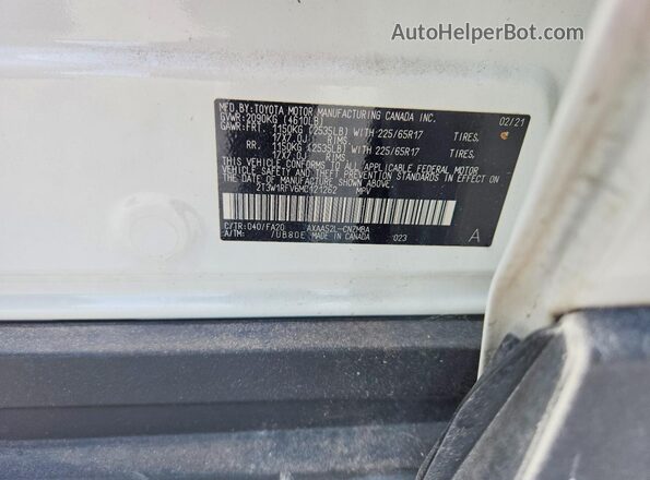 2T3W1RFV6MC121262 2021 TOYOTA RAV4 White VIN կոդի պիտակի տեսք