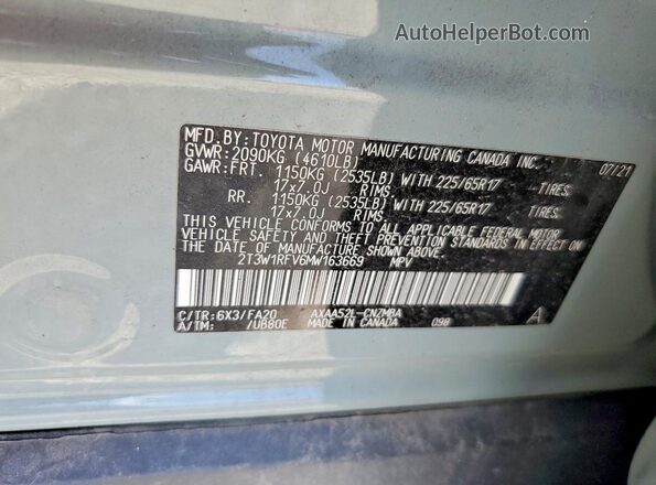 2T3W1RFV6MW163669 2021 TOYOTA RAV4 Gray Շարժիչի բաժամունքի տեսք