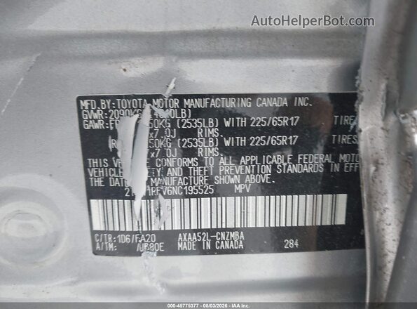 2T3W1RFV6NC195525 2022 TOYOTA RAV4 Silver Շարժիչի բաժամունքի տեսք