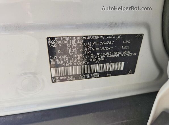 2T3W1RFV6PW251500 2023 TOYOTA RAV4 White Շարժիչի բաժամունքի տեսք