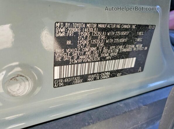 2T3W1RFV6PW253036 2023 TOYOTA RAV4 Gray VIN sticker view
