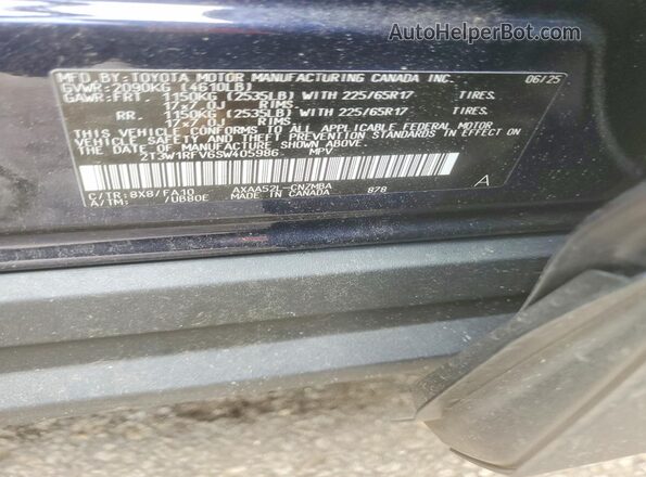 2T3W1RFV6SW405986 2025 TOYOTA RAV4 Blue Vista de la etiqueta del VIN