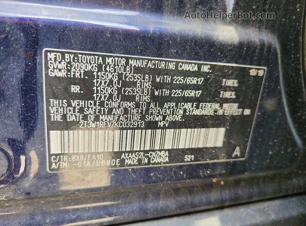 2T3W1RFV7KC032913 2019 TOYOTA RAV4 Синий Вид наклейки с VIN-кодом