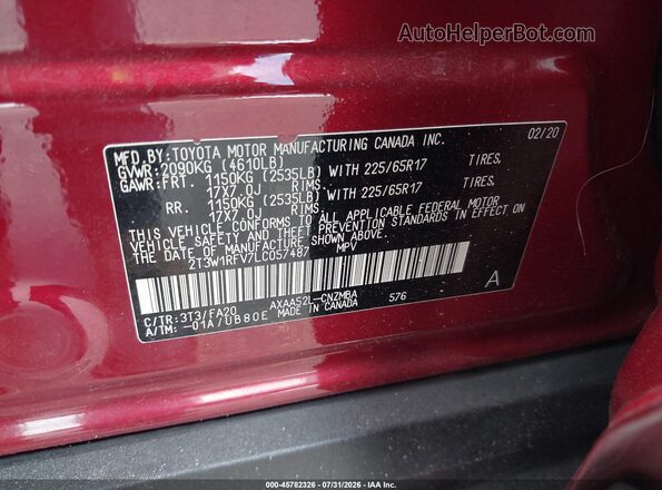 2T3W1RFV7LC057487 2020 TOYOTA RAV4 Красный Вид подкапотного пространства
