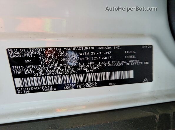 2T3W1RFV7MW127876 2021 TOYOTA RAV4 White Շարժիչի բաժամունքի տեսք