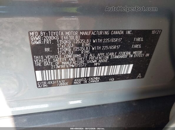 2T3W1RFV7MW175572 2021 TOYOTA RAV4 Зеленый Вид подкапотного пространства