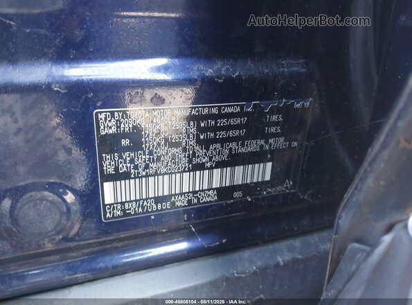 2T3W1RFV8KC023721 2019 TOYOTA RAV4 Blue Вид підкапотного простору