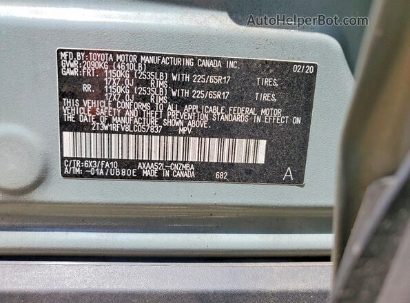 2T3W1RFV8LC057837 2020 TOYOTA RAV4 Silver Vista de la etiqueta del VIN