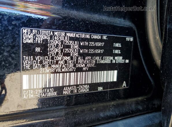 2T3W1RFV8LW065872 2020 TOYOTA RAV4 Black VIN sticker view