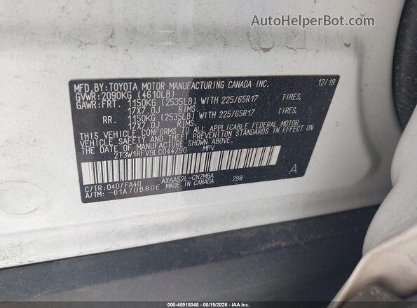2T3W1RFV9LC044790 2020 TOYOTA RAV4 White Engine compartment view