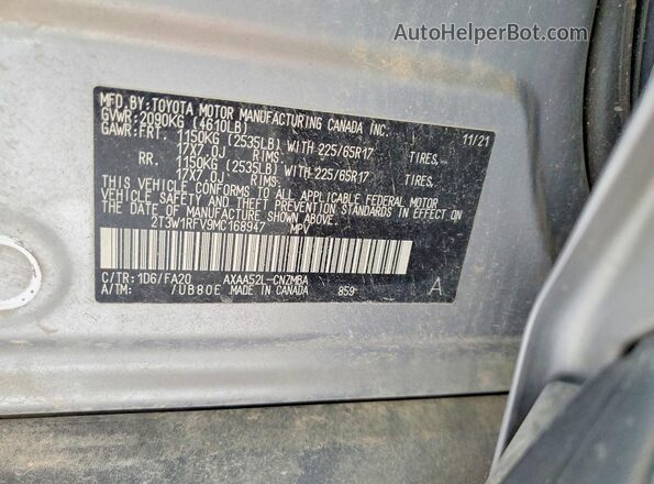 2T3W1RFV9MC168947 2021 TOYOTA RAV4 Silver VIN կոդի պիտակի տեսք
