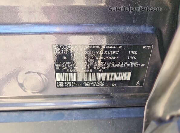 2T3W1RFVXLC070489 2020 TOYOTA RAV4 Gray VIN կոդի պիտակի տեսք