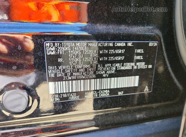 2T3W1RFVXRW325696 2024 TOYOTA RAV4 Черный Вид наклейки с VIN-кодом