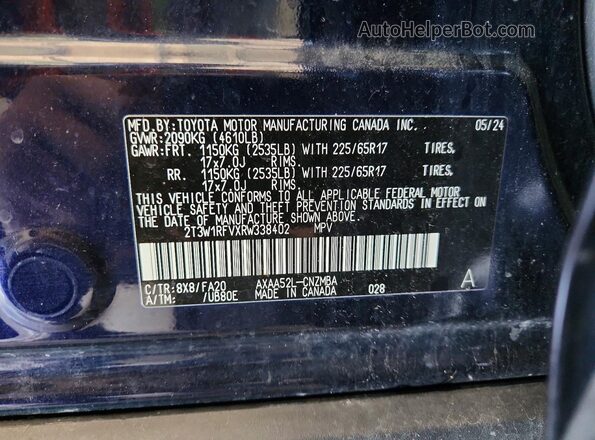 2T3W1RFVXRW338402 2024 TOYOTA RAV4 Blue VIN sticker view