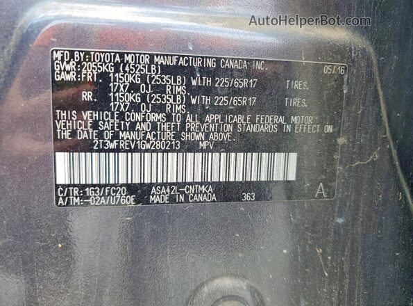 2T3WFREV1GW280213 2016 TOYOTA RAV4 Gray 360 interior view