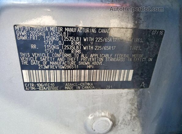 2T3WFREV1GW296511 2016 TOYOTA RAV4 Silver 