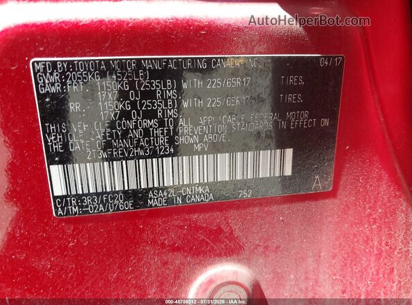 2T3WFREV2HW371234 2017 TOYOTA RAV4 Red Widok komory silnika