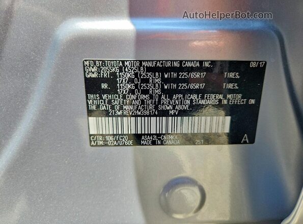2T3WFREV2HW398174 2017 TOYOTA RAV4 Silver Widok naklejki z numerem VIN