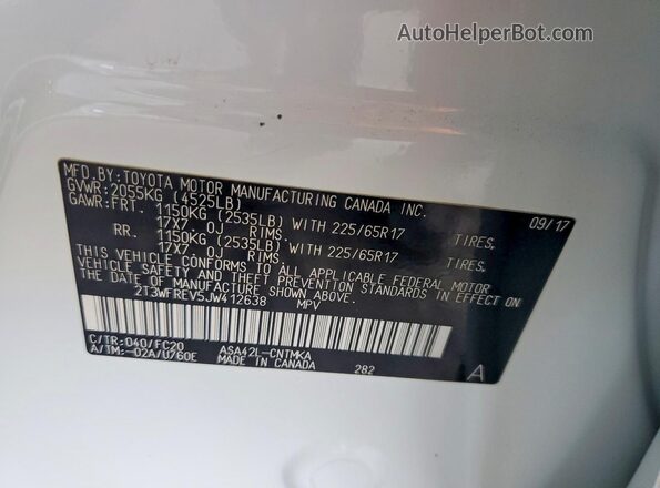 2T3WFREV5JW412638 2018 TOYOTA RAV4 Белый Вид подкапотного пространства